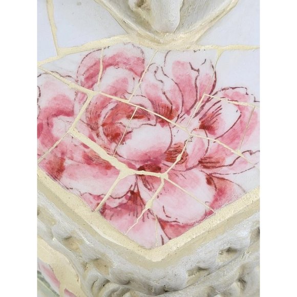 RARE Shabby Chic Vintage Rose Mosaic Angel Keepsake Heart Box - Picture 4 of 11